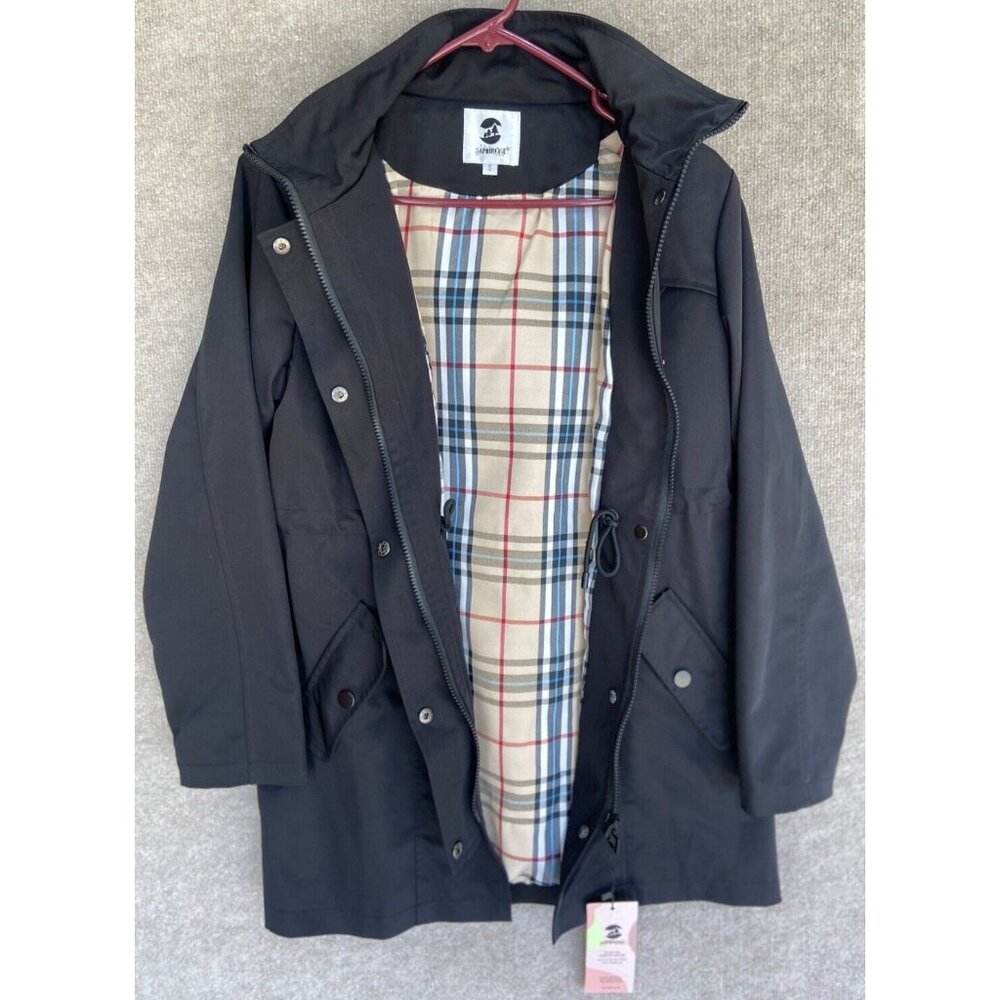 SaphiRose Women's Long Hooded Rain Jacket Outdoor Raincoat Windbreaker Sz S NEW - Picture 2 of 15
